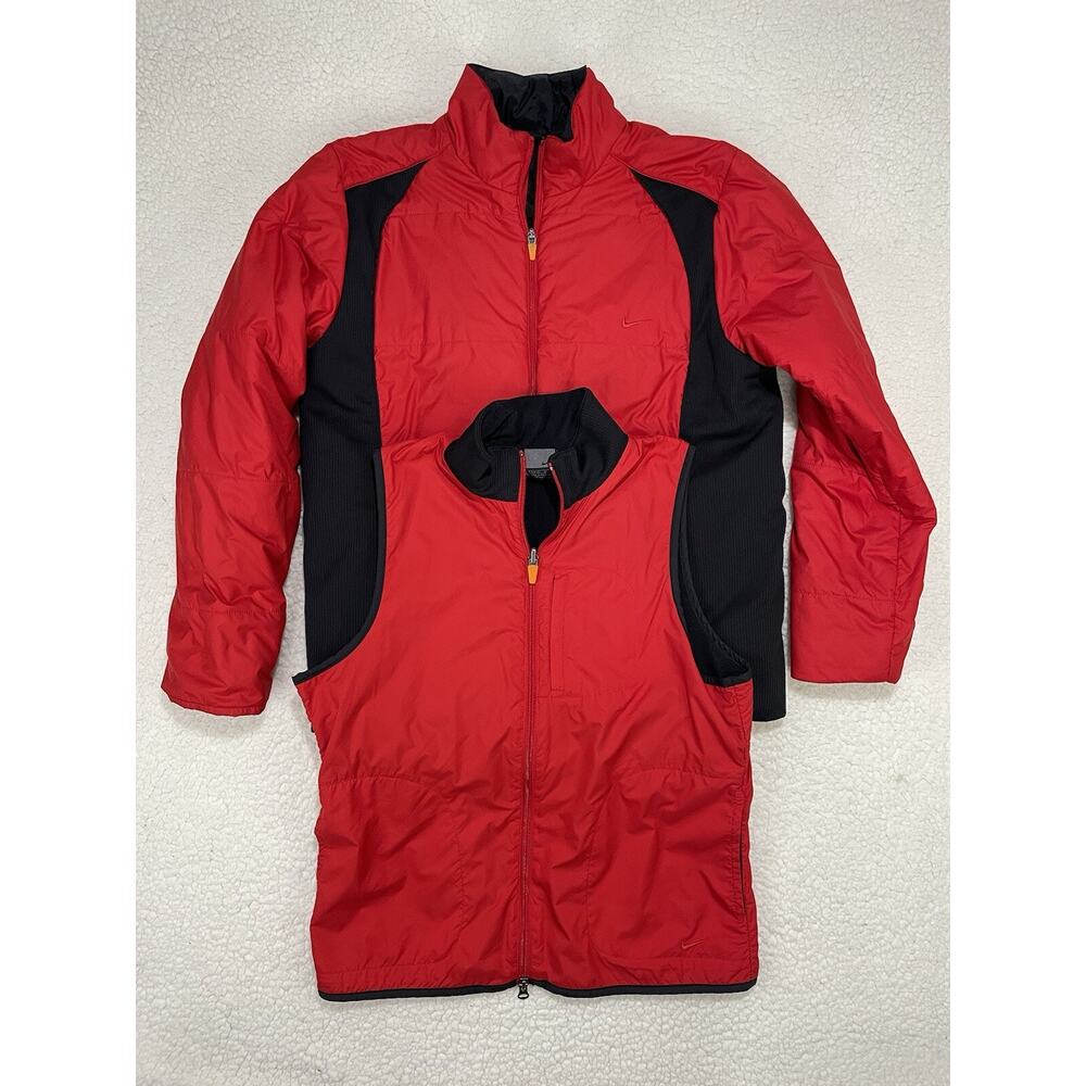 Vintage Nike Jacket & Vest 2-Pc Set Women Size M Red Black Coat Puffer Silver